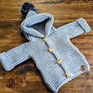 Hand Made Light Grey Baby coat with cape and pompom